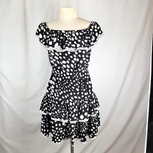 MARC JACOBS  Black and White Polka Dot Ruffled Silk Dress - Size 4